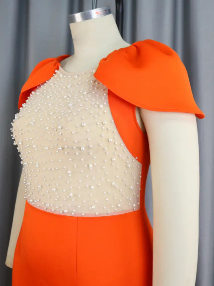 AOMEI Sexy See Through Beaded Midi Dress