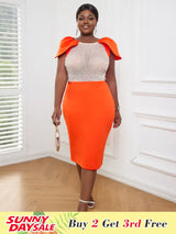 AOMEI Sexy See Through Beaded Midi Dress Orange / S