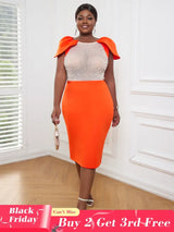 AOMEI Sexy See Through Beaded Midi Dress Orange / S