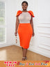 AOMEI Sexy See Through Beaded Midi Dress Orange / S