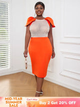 AOMEI Sexy See Through Beaded Midi Dress Orange / S