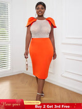AOMEI Sexy See Through Beaded Midi Dress Orange / S