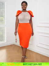 AOMEI Sexy See Through Beaded Midi Dress Orange / S