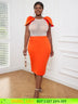 AOMEI Sexy See Through Beaded Midi Dress Orange / S