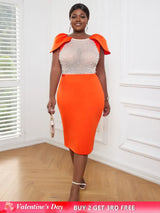 AOMEI Sexy See Through Beaded Midi Dress Orange / S