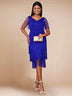 AOMEI Sexy V Neck Sleeveless Fringe Dress Mini Blue / S