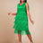 AOMEI Sexy V Neck Sleeveless Fringe Dress Mini Green / S