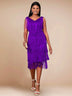 AOMEI Sexy V Neck Sleeveless Fringe Dress Mini Purple / S