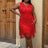 AOMEI Sexy V Neck Sleeveless Fringe Dress Mini Red / S