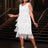 AOMEI Sexy V Neck Sleeveless Fringe Dress Mini White / S
