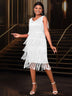AOMEI Sexy V Neck Sleeveless Fringe Dress Mini White / S