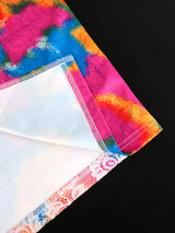 AOMEI Short Puff Sleeve Printed Lace Patchwork Dresses Maxi