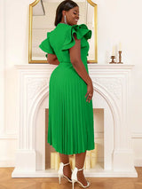 AOMEI Square Collar Ruffle Pleated Party Dresses