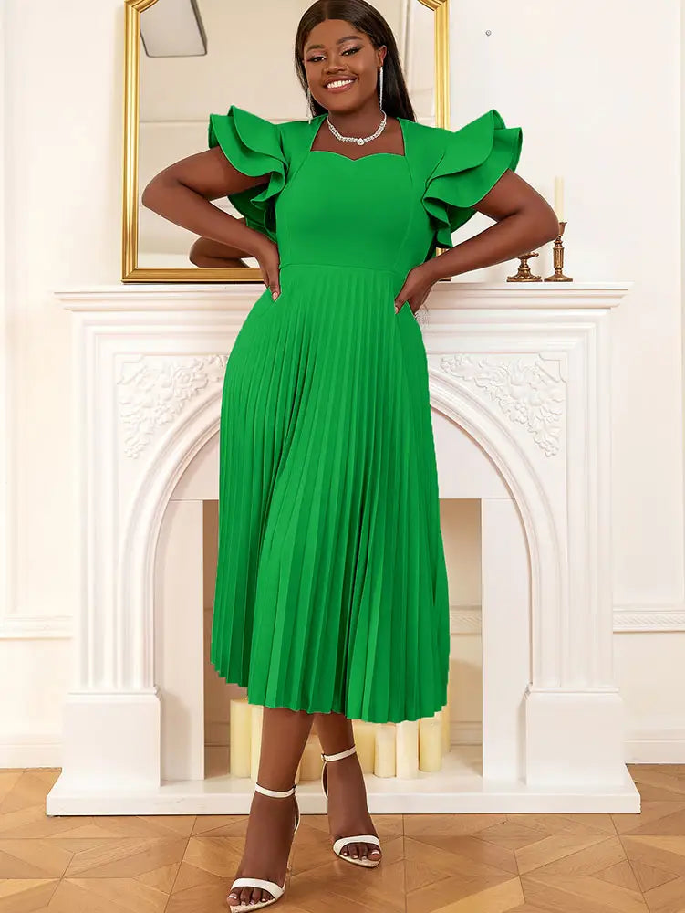 AOMEI Square Collar Ruffle Pleated Party Dresses