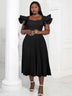 AOMEI Square Collar Ruffle Pleated Party Dresses Black / S