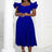 AOMEI Square Collar Ruffle Pleated Party Dresses DarkBlue / S