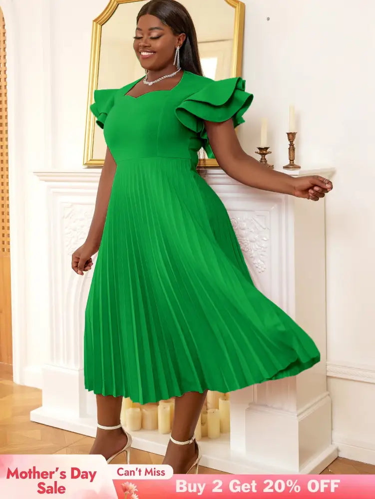 AOMEI Square Collar Ruffle Pleated Party Dresses
