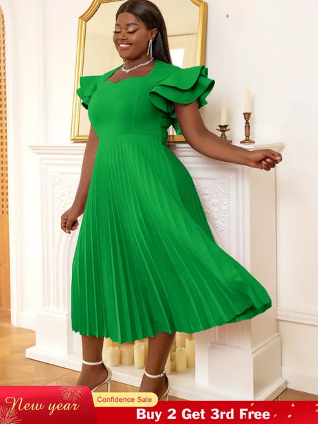 AOMEI Square Collar Ruffle Pleated Party Dresses
