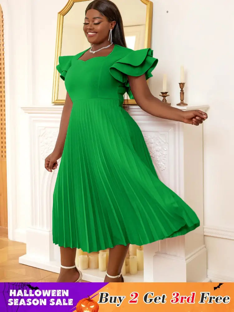 AOMEI Square Collar Ruffle Pleated Party Dresses
