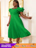 AOMEI Square Collar Ruffle Pleated Party Dresses
