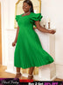 AOMEI Square Collar Ruffle Pleated Party Dresses
