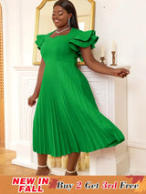 AOMEI Square Collar Ruffle Pleated Party Dresses
