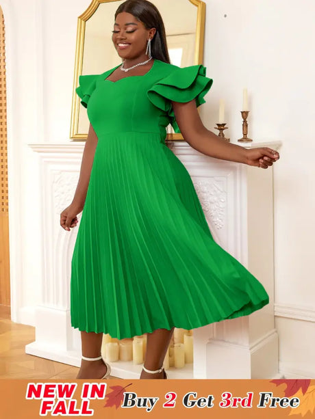 AOMEI Square Collar Ruffle Pleated Party Dresses
