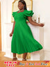 AOMEI Square Collar Ruffle Pleated Party Dresses
