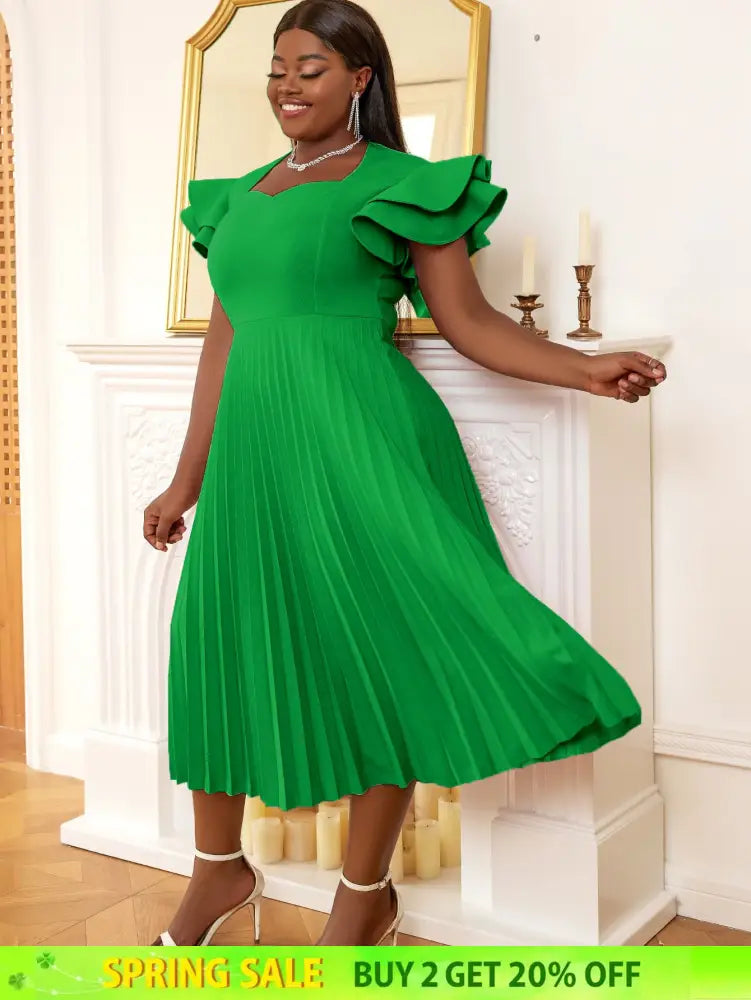 AOMEI Square Collar Ruffle Pleated Party Dresses
