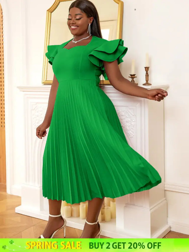 AOMEI Square Collar Ruffle Pleated Party Dresses
