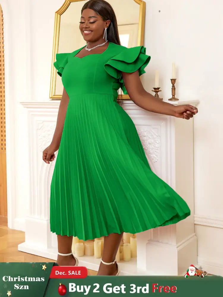 AOMEI Square Collar Ruffle Pleated Party Dresses
