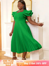 AOMEI Square Collar Ruffle Pleated Party Dresses
