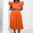 AOMEI Square Collar Ruffle Pleated Party Dresses Orange / S