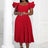 AOMEI Square Collar Ruffle Pleated Party Dresses Red / S