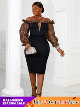 AOMEI Strapless Deep V Neck Pencil Dress Bodycon Black / S