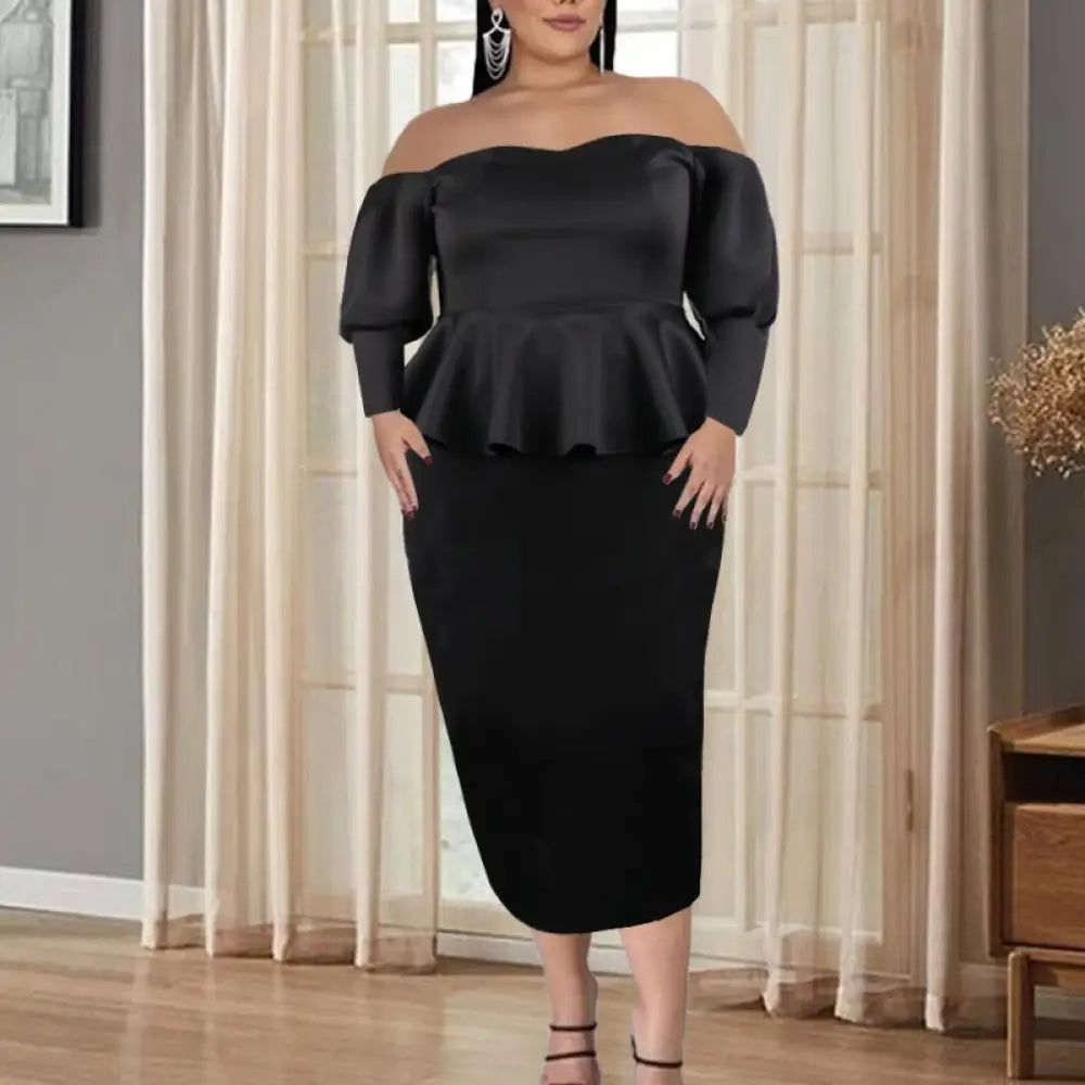AOMEI Two Piece Set Ruffles Strapless Suits Black / S 2 piece set