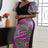 AOMEI V Neck Patchwork African Printed Midi Dresses Black / S