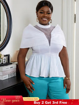 AOMEI Women High Neck See Through White Blouse