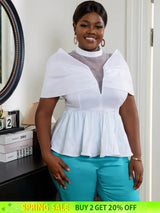 AOMEI Women High Neck See Through White Blouse