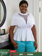 AOMEI Women High Neck See Through White Blouse