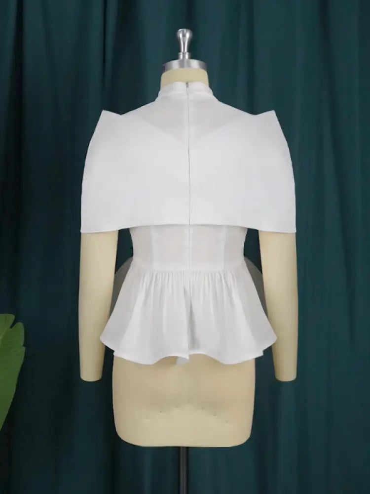 AOMEI Women High Neck See Through White Blouse