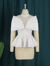 AOMEI Women High Neck See Through White Blouse