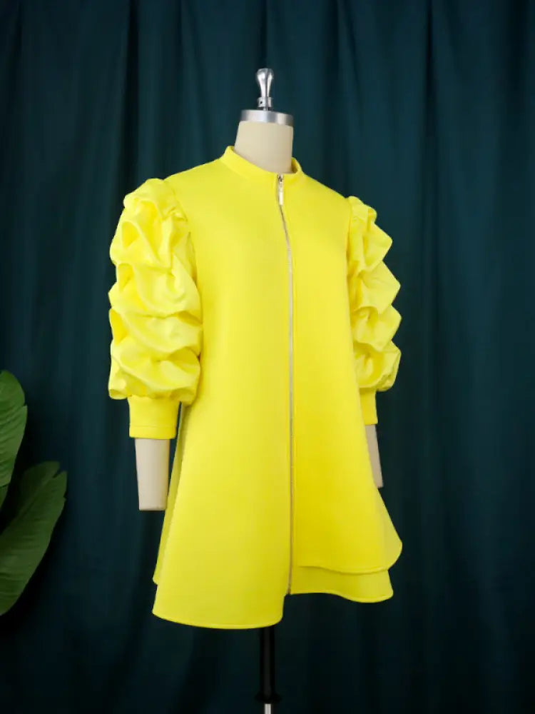 AOMEI Women Loose Yellow Ruffle Mini Dress
