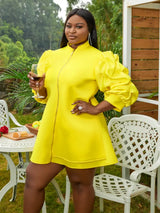 AOMEI Women Loose Yellow Ruffle Mini Dress