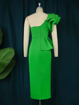 AOMEI Women One Shoulder Long Green Party Dress