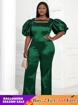 AOMEI Women Overalls Shiny Green Bodycon Jumpsuit
