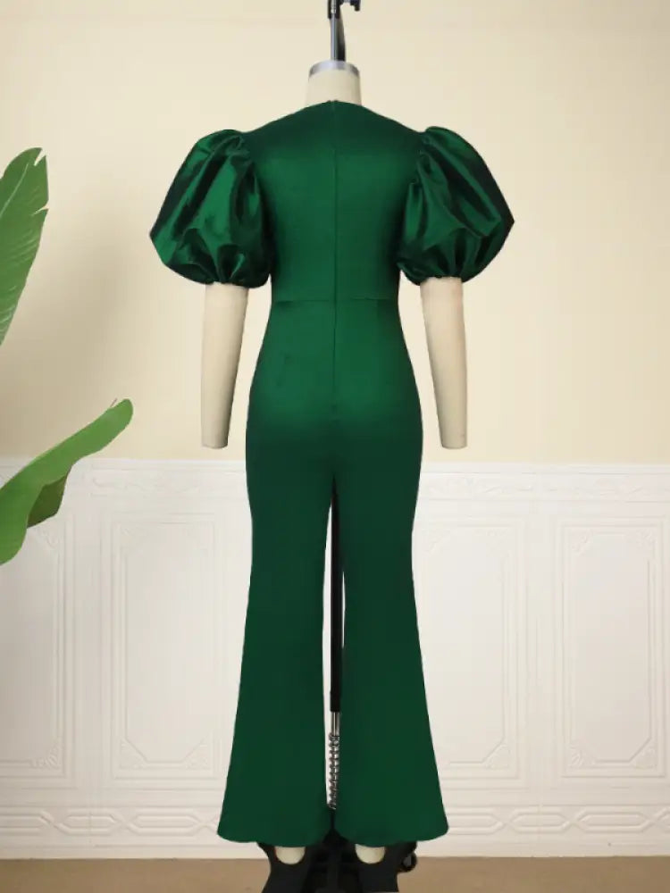 AOMEI Women Overalls Shiny Green Bodycon Jumpsuit
