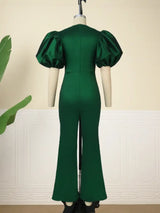 AOMEI Women Overalls Shiny Green Bodycon Jumpsuit