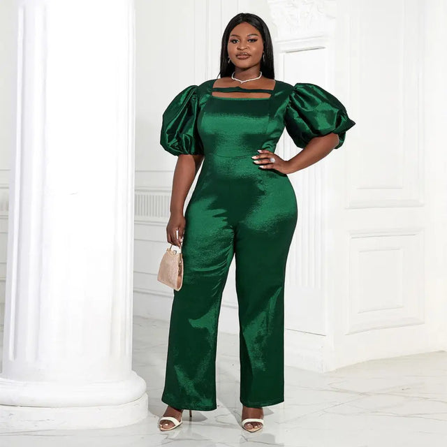 AOMEI Women Overalls Shiny Green Bodycon Jumpsuit Green / S