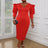 AOMEI Women Red Sheath Ruffle Midi Dress Red / S